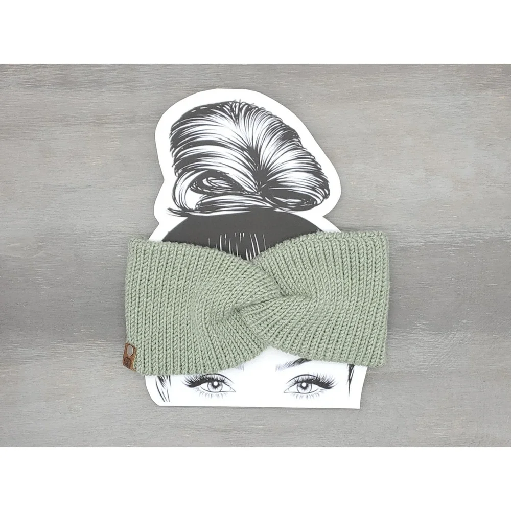 Handmade Knit Twisted‎ Headband | Green Winter Ear Warmer | Cozy Knit Hairband